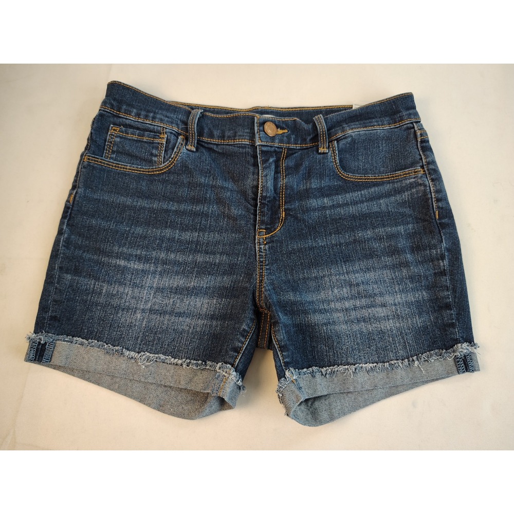 Old Navy Womens Denim Shorts Dark Wash Frayed Cuffed Hem Mid Rise Summer Cas 16